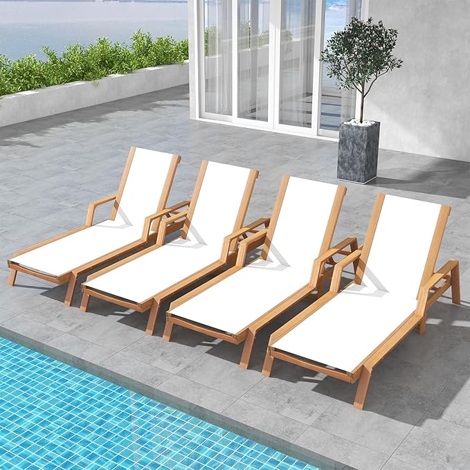 HAPPYGRILL Outdoor Wood Chaise Lounge Set of 2, Patio Tanning Chaise with Adjustable 5-Position Backrest - Photo 5