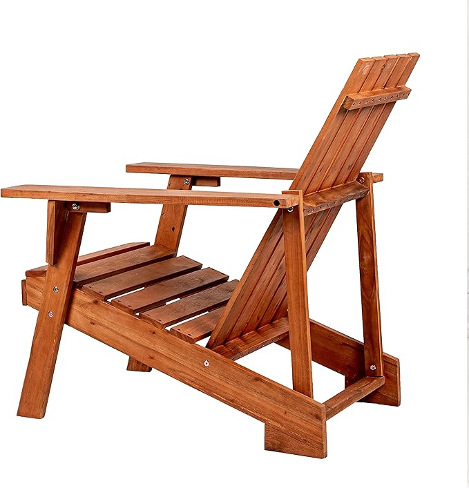 Eyely PTA1001A Spencer Outdoor Patio Modern Acacia Wood Adirondack Chair, Light Brown for Mid-Century, Classic, Modern, Cottage, Farmhouse, Rustic