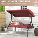3 Seat Outdoor Porch Swing Chair, Adjustable Canopy Swing Bench, Convertible Backrest Swing Bed with Thicken Cushions - Photo 4