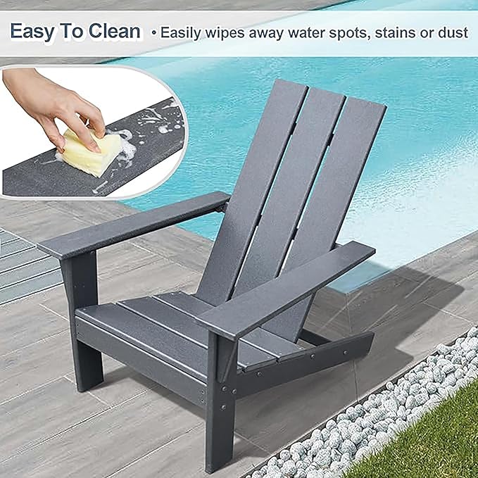 Modern Adirondack Chair with Cup Holder,All-Weather Plastic Patio Firepit Chair for Outdoor, Patio, Garden, Beach (Grey)