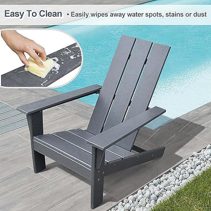Modern Adirondack Chair with Cup Holder,All-Weather Plastic Patio Firepit Chair for Outdoor, Patio, Garden, Beach (Grey)