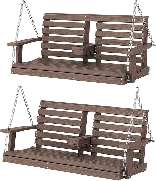 KINGYES Outdoor Hanging Porch Swing Set of 2, Waterproof Swing with Cup Holders for Courtyard & Garden - Photo 1
