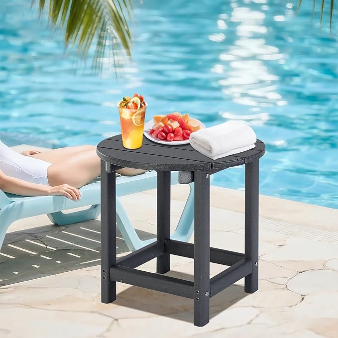 LZRS Round Adirondack Patio Side Table End Table, Outdoor Side Tables for Patio, Backyard, Pool, Indoor Companion - Photo 2