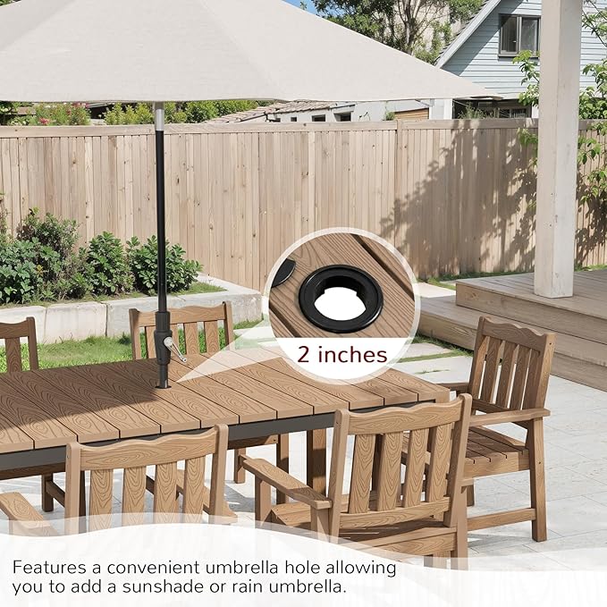 Stoog 7-Piece All-Weather Patio Dining Set, HIPS Dining Table with Cross-Braced Aluminum Frame & Umbrella Hole - Photo 5