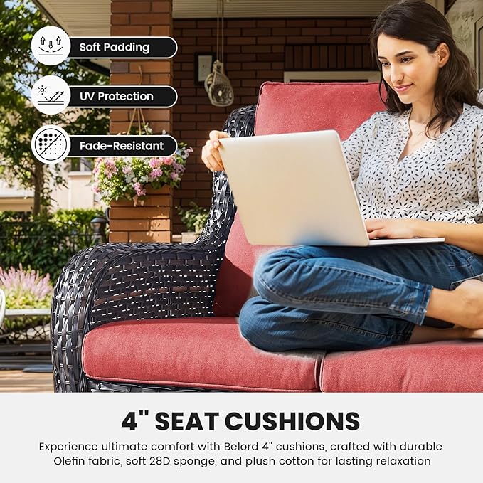 Belord Patio Wicker Furniture 4 Pieces Outdoor Furniture Set Patio Sofa Set with Wicker Chairs and Coffee Table - Photo 3