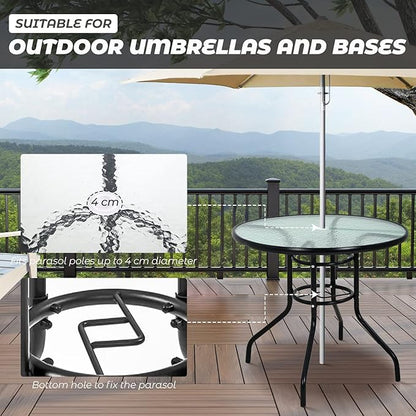 Dining Bistro Table Furniture Outdoor Patio Coffee Small Balcony End Outside Console Umbrella Hole Tempered Glass Conversation All Weather