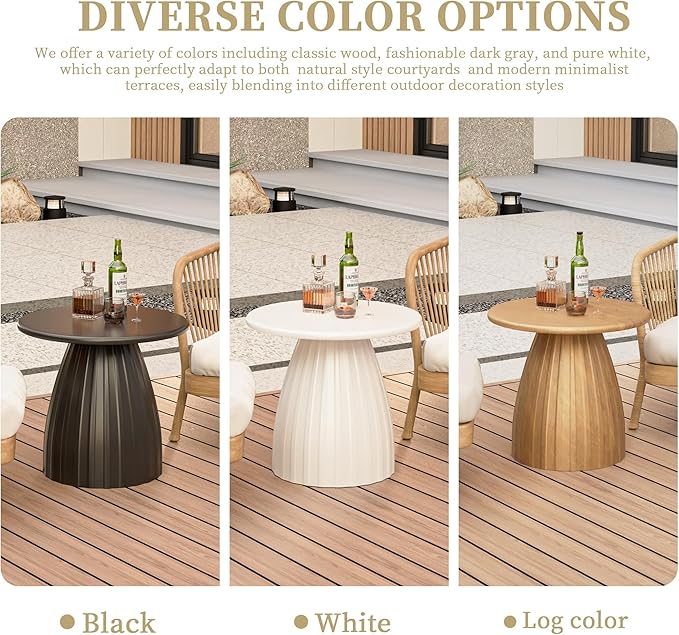 Round Metal Outdoor Patio Side Table, Black Small Patio End Table, Steel Outdoor Accent Table for Garden, Pool, Deck - Photo 9