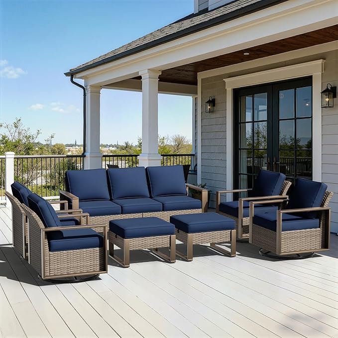 7 Pieces Metal Wicker Patio Furniture Set - 75" Sofa, Four Swivel Chairs and Two Ottomans - Photo 1