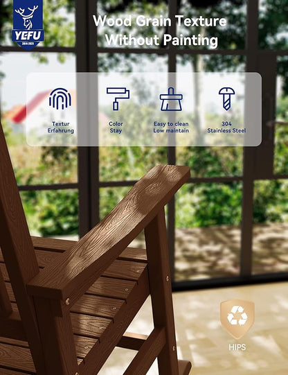 YEFU Outdoor Rocking Chairs Set of 2: Porch Rocking Chairs-Outdoor Patio Rockings Chair-Oversized Rocker Chair-All Weather Poly Rocker Lawn Chair for Adult-Seat Area 22"x21"-Backrest Height 31"-Teak