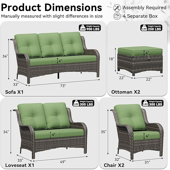6 Piece Outdoor Wicker Patio Furniture Set, Patio Chairs Set with Thickened Olefin Cushions, High Back and Deep Seating - Photo 2