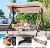 HOMREST 3 Seat Outdoor Porch Swing with Adjustable Canopy, Convertible Patio Swing Bed with Stand - Photo 5