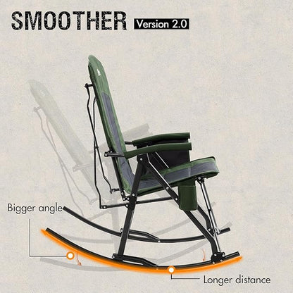 PORTAL Oversized Folding Rocking Camping Chair Portable Outdoor Rocker with High Back Hard Armrests Carry Bag, Supports 400 lbs