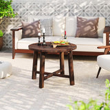 Tangkula Outdoor Side Table, Patio End Table with Solid Wood Structure, Small Round Coffee Table for Garden, Deck - Photo 2