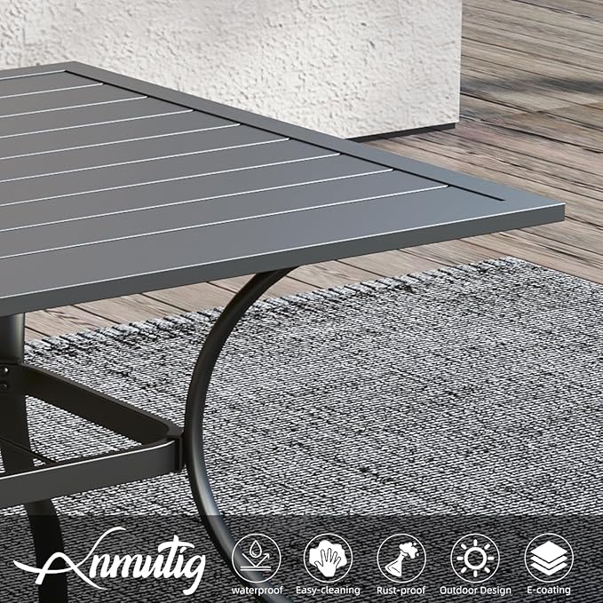 Rectangle Outdoor Patio Dining Table with Adjustable Umbrella Hole for 6 Person - 63" x 38" x 28"