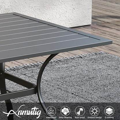 Rectangle Outdoor Patio Dining Table with Adjustable Umbrella Hole for 6 Person - 63" x 38" x 28"