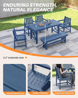 HDPE Outdoor Dining Set of 6, Patio Dining Table Set with 4 Chairs and 1 Bench - Photo 8