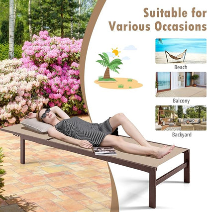 Giantex Patio Chaise Lounge Chair, Outdoor Sunbathing Chair Lawn Reclining Lounger with 6 Adjustable Position, Aluminium Frame, Outside Tanning Chairs for Deck,Yard, Pool Lounge Chairs (1, Brown)