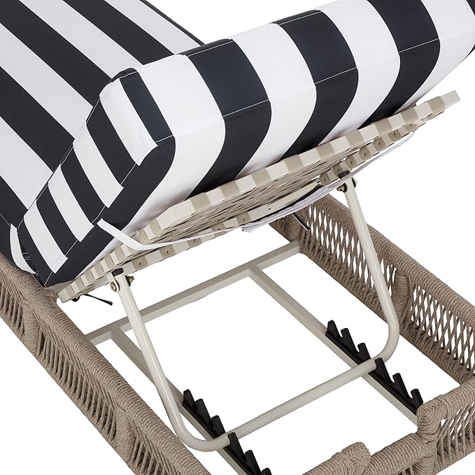 SAFAVIEH Outdoor Patio Furniture Collection - Gillian Heather Tan Rope Daybed, Navy Stripe Cushion, Coastal Sunlounger - Photo 7