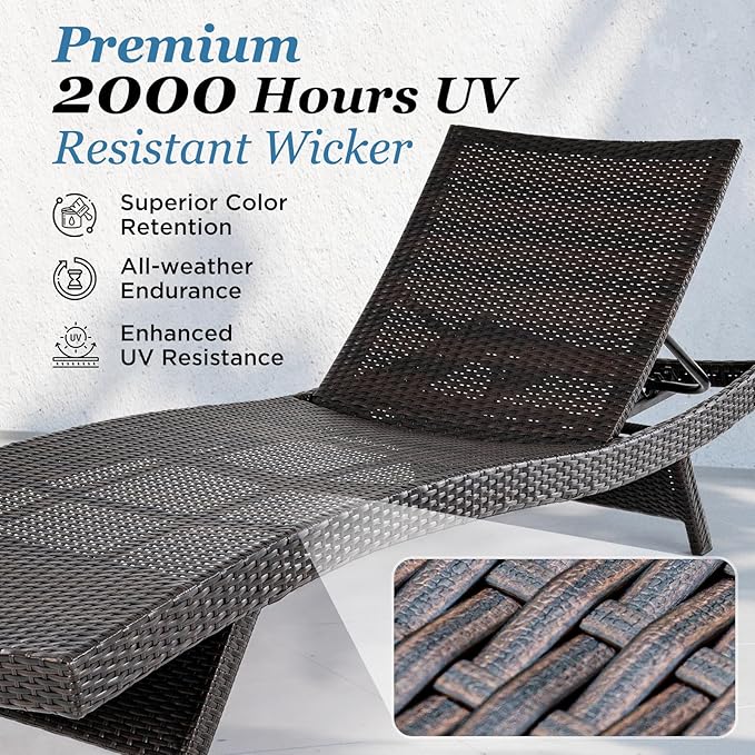 IDZO Katalina Chaise Lounge Set of 2-500lbs Support, UV Wicker, Ergonomic Wave Design, Reclining Backrest - Photo 3