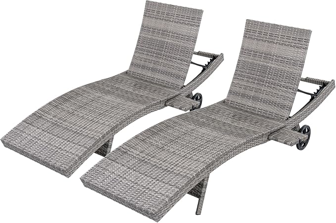 LUMISOL Patio Wicker Chaise Lounge Chairs Set of 2 - Photo 8