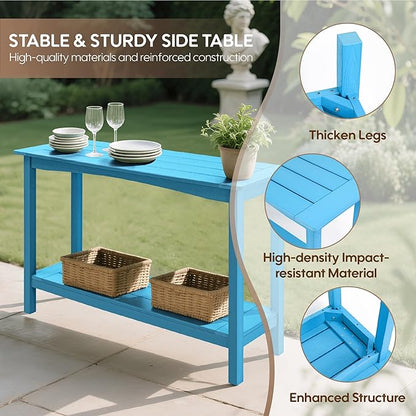 Weatherproof HIPS Outdoor Console Table, 48'' 2-Shelf SideTable Indoor/Outdoor Use, Multifunctional Buffet Table Bar Storage Organizer for Entryway,Yard, Outside Plant Stand Table, Blue