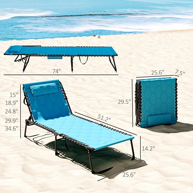 Outsunny Padded Folding Chaise Lounge Chair Outdoor Set of 2, 5-Level Reclining Patio Loungers - Photo 7