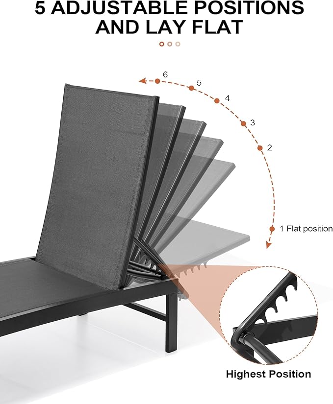 Crestlive Products 2PCS Chaise Lounge Chairs Outdoor with 1PC Side Table, Aluminum Patio Lounge Set - Photo 5