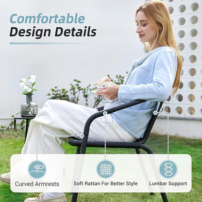 Amopatio Outdoor Dining Chairs Set of 6, Stackable Outdoor Patio Chairs, Rattan Patio Dining Chair, for Bistro, Deck, Yard, Porch, Restaurant, Black