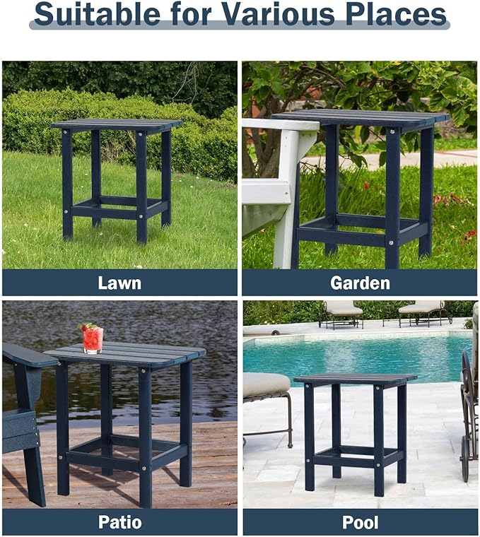 Aoodor 19'' Adirondack Side Table, Rectangular HDPE End Table, Weather Resistant and Easy Maintenance, Dark Blue