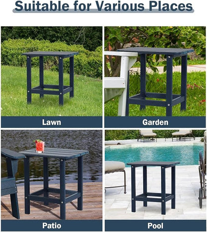 Aoodor 19'' Adirondack Side Table, Rectangular HDPE End Table, Weather Resistant and Easy Maintenance, Dark Blue