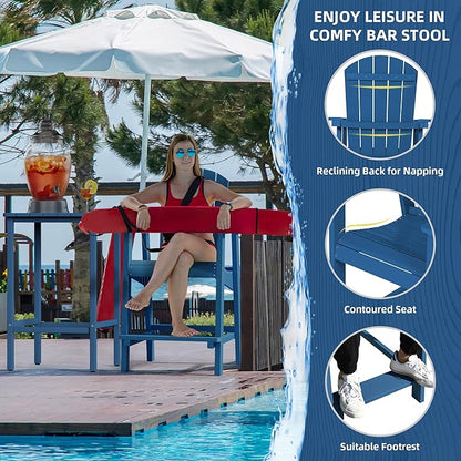 YITAHOME Tall Adirondack Chair, Poly Bar Height Balcony Seating, HIPS High Back Outdoor Chairs, Bar Stools Lifeguard Chair for Balcony Deck Pool Patio, Navy Blue
