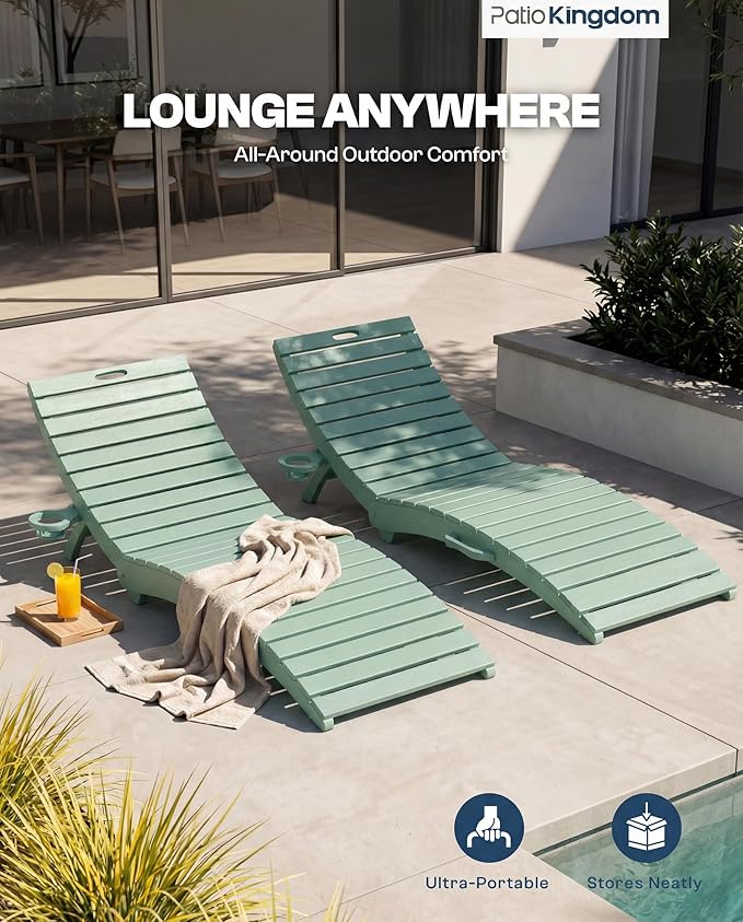 in-Pool Lounge Chairs Set of 2, Folding HDPE Pool Chairs Anti-Floating No Sandbags with Cup Holder & Handles - Photo 6