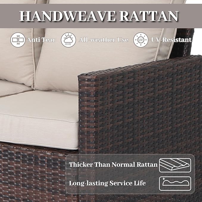 EortheX Outdoor Patio Sofa, 3-Seat Rattan Wicker Couch for Garden Deck or Porch - Photo 6