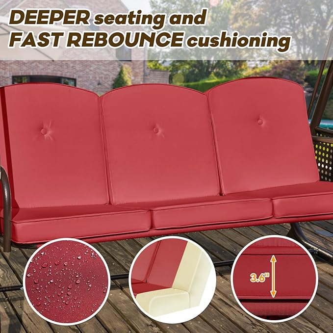 3 in 1 Outdoor Porch Swing with Adjustable Canopy, 3 Seat Outdoor Swing for Adults - Photo 6
