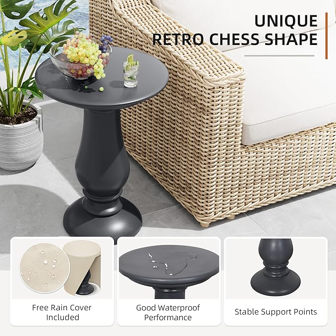 UPHA 2-Piece Outdoor Patio Round Side Table,Concrete Accent End for Outside Yard, Deck, Living Room, Bedroom, Grey - Photo 6