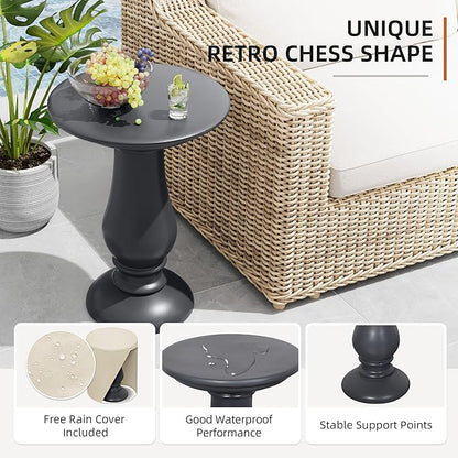 UPHA 2-Piece Outdoor Patio Round Side Table,Concrete Accent End for Outside Yard, Deck, Living Room, Bedroom, Grey