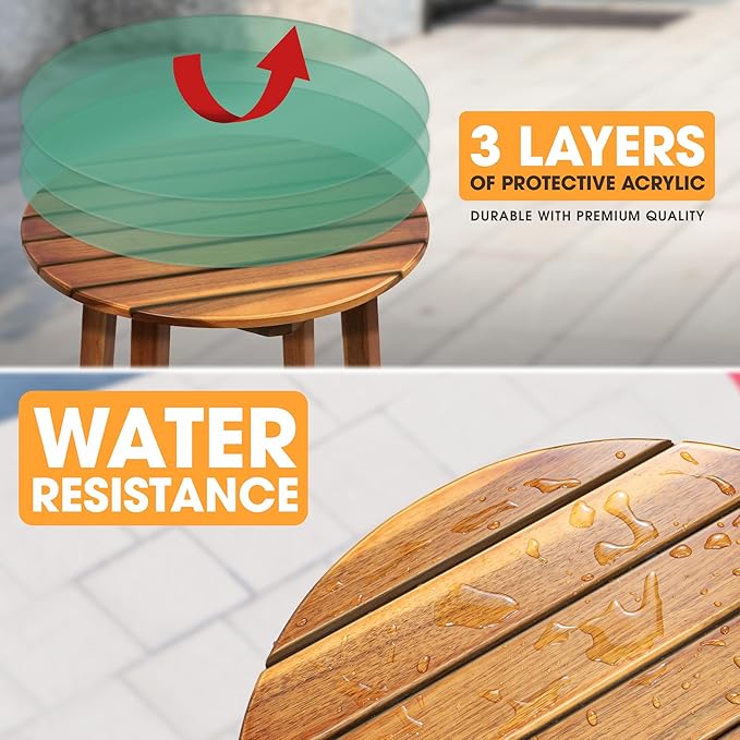 ENKEZI Acacia Adirondack Indoor Outdoor Side Table, Sturdy Patio End Table Weather Resistant, Strong Stability Outdoor Table for Bancony, Patio, Pool, Porch, Living Room (Small Round 16 in)