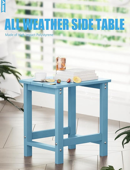 MXIMU Outdoor Side Table for Patio: 16" HIPS Weatherproof Adirondack Table Set of 2 - Small End Tables for Outside Porch Deck Pool Balcony Backyard - Easy Assembly No Maintenance Blue