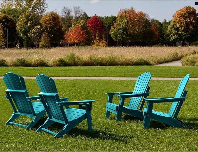 FUNBERRY Folding Adirondack Chair Set of 6, All Weather HDPE Fire Pit Chairs with Cup Holder for Outdoor - Photo 9