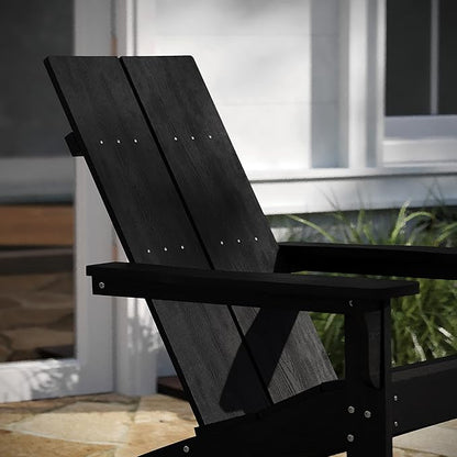 Taylor & Logan Finn Modern All-Weather 2-Slat Poly Resin Wood Rocking Adirondack Chair with Rust Resistant Stainless Steel Hardware in Black