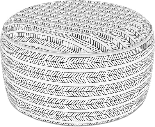 LVTXIII Indoor/Outdoor Extra Large Inflatable Ottoman Pouf D31 x H14 Inch, Round Footstool with Handle, Weather-Resistant Portable Furniture for Patio, Camping, Beach, Herringbone Black White