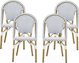 Christopher Knight Home Philomena Outdoor French Bistro Chair (Set of 4), Blue + White + Bamboo Print Finish - Photo 1