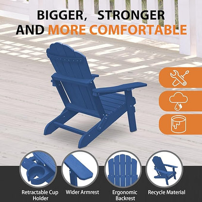 Clihome Outdoor Adirondack Chair Folding Lounge Chairs for Outside Patio Chairs Lawn Chair Plastic Adirondack Chairs for Yard, Garden