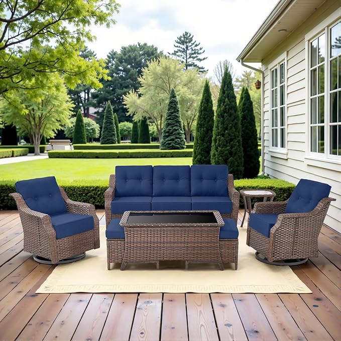Belord 7 Piece Patio Furniture Set - High Back Swivel Rocker Glider Outdoor Chairs with 3-Seat Sofa and Ottoman - Photo 1
