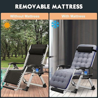 MOPHOTO Zero Gravity Chair Oversize, Outdoor Padded Lounge Chair with Side Table, Zero Gravity Recliner Chair, Outdoor Reclining Chair, Sturdy & Comfortable, Supports up to 440lbs