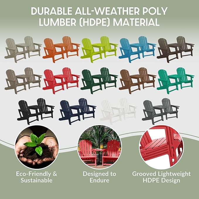 WestinTrends Azura Outdoor HDPE Adirondack Chairs with Connecting Table Tray (Set of 2), Red