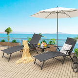 COSTWAY Folding Chaise Lounge, Lightweight & Breathable Fabric, Outdoor Tanning Recliner Chair for Deck, Beach (Black) - Photo 4