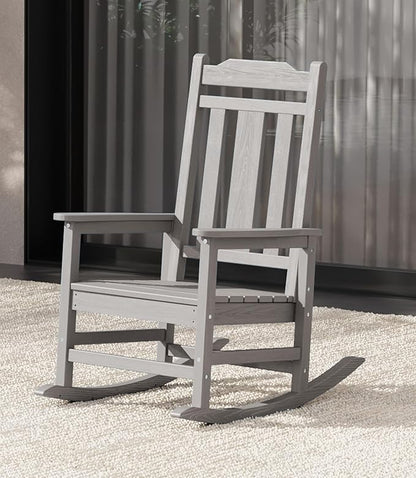 SERWALL Oversized Rocking Chair Outdoor, HDPE Outdoor Rocking Chair, Space Gray