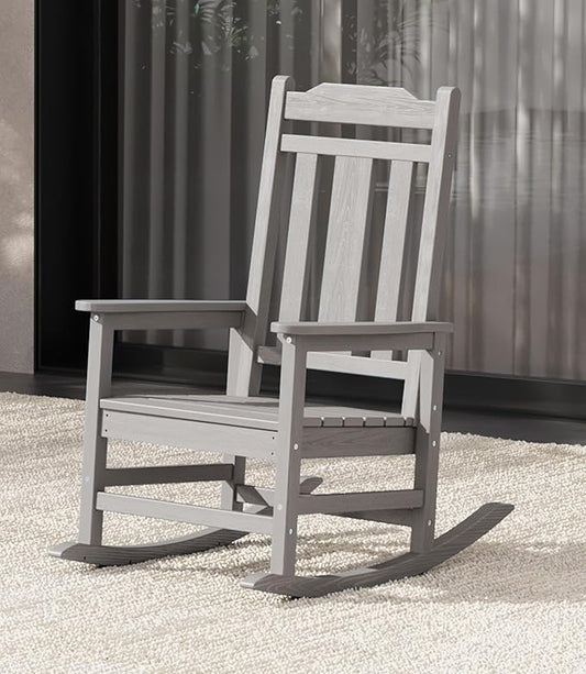 SERWALL Oversized Rocking Chair Outdoor, HDPE Outdoor Rocking Chair, Space Gray