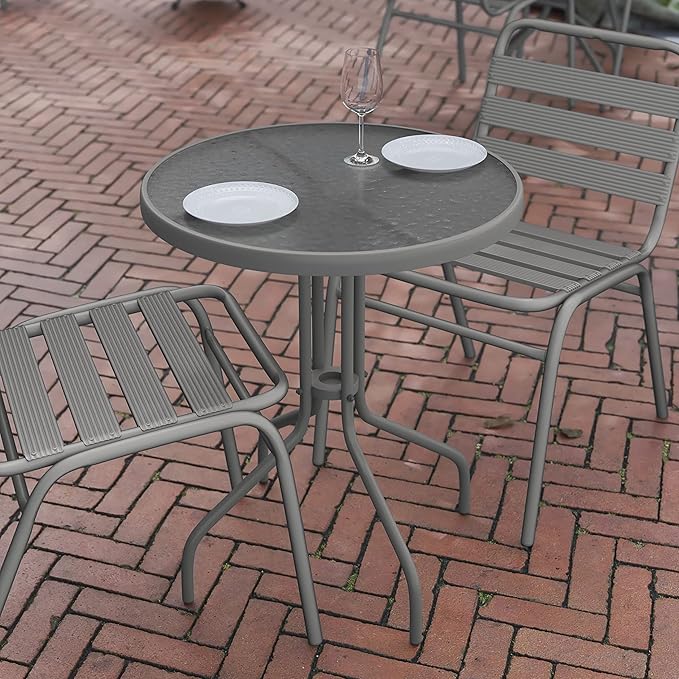 Flash Furniture Bellamy 23.75'' Round Tempered Glass Metal Table, Silver - Photo 7